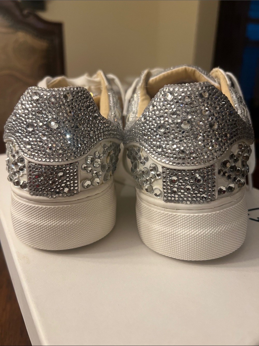 Betsey Johnson White and Silver Crystal Platform Sneakers - Picture 5 of 6